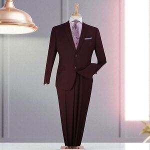 APOLLO KING MEN'S 2 PIECE MODERN FIT SOLID BURGUNDY EXECUTIVE SUIT. 5604